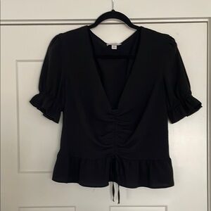 Top shop Black Ruffled V-Neck Women's Top